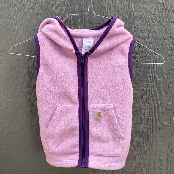 Girls carhartt pink hooded fleece vest polyester 18 mo - Picture 1 of 5